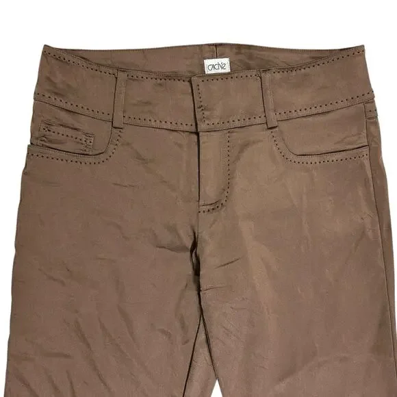 Vintage Cache Womens 6 Y2K Bronze Metallic Satin Brown Bootcut Pants Low Rise - Picture 2 of 14